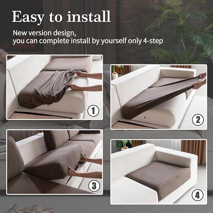Sectional Couch Covers, Wear Resistant Stretch Sofa Covers Washable Soft Couch Cushion Covers Anti Slip Furniture Protector Sofa Slipcovers for Pets (2 Pieces 2 Seaters Cover, Brown)