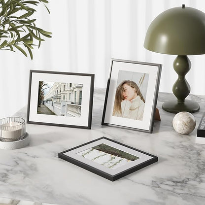 11x14 inch Metal Picture Frame - 11 x 14 Thin Aluminum Photo Frames with 8x10 Removable Mat - High Definition Plexiglass - Vertical and Horizontal Display - Wall Hook Hanging Hardware Included - Black, Set of 1