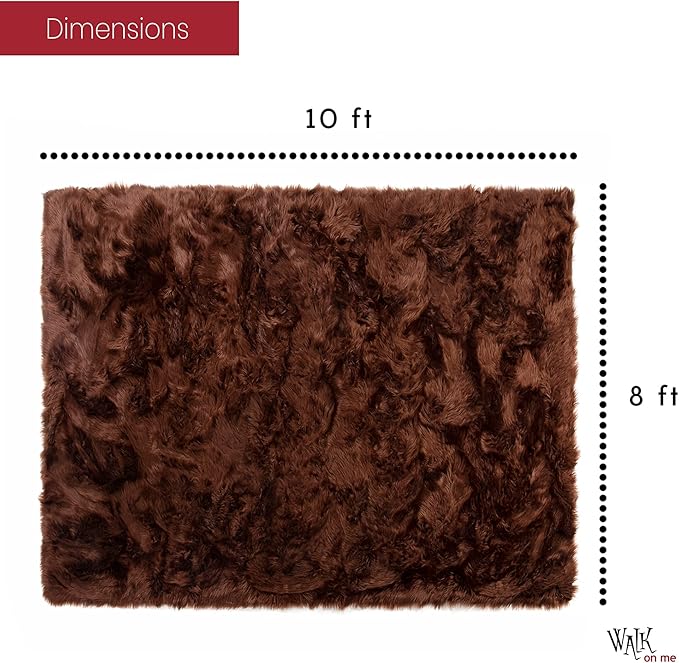 Silky Soft Faux Fur Rug, 8 ft. x 10 ft. Brown Fluffy Rug, Sheepskin Area Rug, Rectangle Rug for Living Room, Bedroom, Kid's Room, or Nursery, Home Décor Accent, Machine Washable with Non-Slip Backing