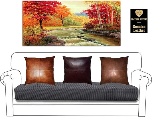 LL LEATHER LOVERS Lambskin Leather Pillow Cover - Sofa Cushion Case - Decorative Throw Covers for Living Room & Bedroom, 18x18 Inches - Mango Tan Antique Pack of 2