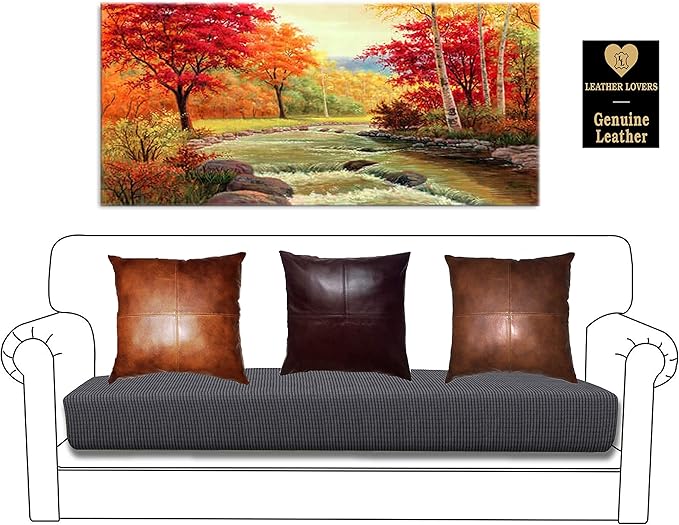 LL LEATHER LOVERS Lambskin Leather Pillow Cover - Sofa Cushion Case - Decorative Throw Covers for Living Room & Bedroom, 22x22 Inches - Tan Antique Pack of 1