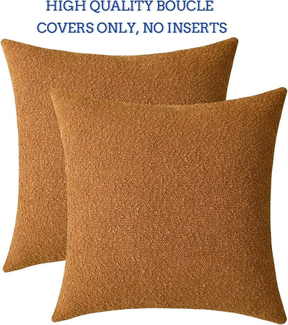 Jeneoo Amber Yellow Decorative Square Thick Throw Pillow Covers Fine Textured Boucle Couch Cushion Cases for Sofa Decor, Set of 2, 20 x 20 Inch
