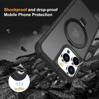 Compatible with iPhone 15 Pro Case with Invisible Magnetic O-Ring Stand Military-Grade Translucent Case for iPhone 15 Pro 6.1" [Compatible with Mag-Safe][Great Grip Feeling], Black