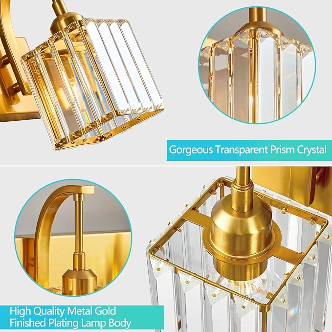 Crystal Vanity Lights 4-Light Gold Bathroom Vanity Lights Modern Crystal Bathroom Light Fixtures Over Mirror 32.67" Long Vanity Light for Bathroom