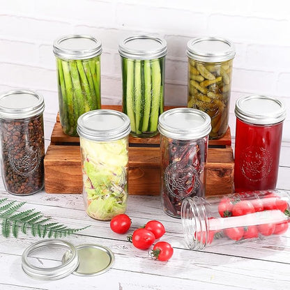 Mason Jars Wide Mouth 24oz - 8 pack Glass Pickle Canning Jars Food Storage With Airtight Mason Jar lids and Bands for Canning, Preserving, Fermenting, Pickling, DIY Projects