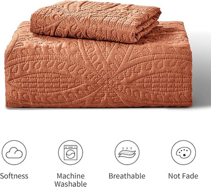 Love's cabin Twin Quilt Set Umber Bedspreads - Soft Bed Summer Lightweight Bedspread Comforter - Modern Style Coin Pattern Coverlet for All Season - 2 Pieces (1 Quilt, 1 Pillow Sham)
