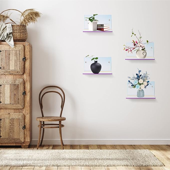 Yalikop 10 Pieces Small Floating Shelves for Wall 4'' Acrylic Mini Wall Shelf Acrylic Display Shelf Clear Hanging Shelves Room Decor for Bedroom, Bathroom, Living Room, Office