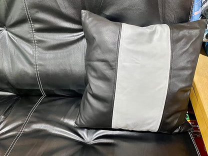 Lambskin Leather Pillow Cover - Sofa Cushion Case - Decorative Throw Covers for Living Room & Bedroom, 20x20 Inches - Black and White Pack of 1