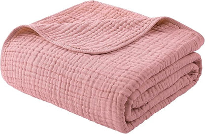 Yoofoss Muslin Blanket 100% Organic Cotton Large Twin Size 60" x 80" for Bed Couch Summer Gauze Blanket for Adults Lightweight and Breathable Bean Paste