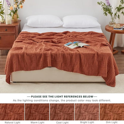 Love's cabin 6 Layer 100% Cotton Muslin Blanket, 108"x90" Muslin King Size Blanket for Bed Couch, Lightweight and Breathable Cotton Gauze for Adult, Orange