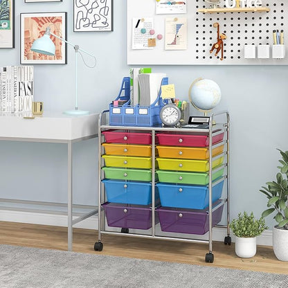 Giantex 12 Drawer Rolling Storage Cart Tools Scrapbook Paper Office School Organizer (Multicolor)