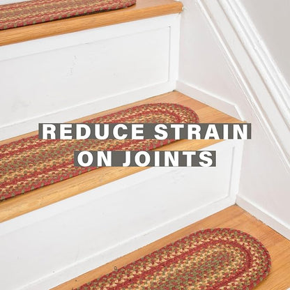 Homespice Cider Barn Jute Braided Stair Treads, Country Primitive Decor, Set of 13, Red 8x28 Oval Rug for Stairs - Easy to Clean, Tightly Stitched and Durable