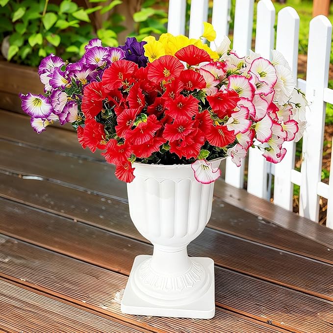 Artificial Silk Flowers for Outdoor Decoration,12 Bundles Faux Flowers Colorful Morning Glory with Eucalyptus Fake Plants Greenery UV Resistant for Outside Front Door Planter Porch Patio Yard