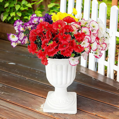 Artificial Silk Flowers for Outdoor Decoration,12 Bundles Faux Flowers Colorful Morning Glory with Eucalyptus Fake Plants Greenery UV Resistant for Outside Front Door Planter Porch Patio Yard