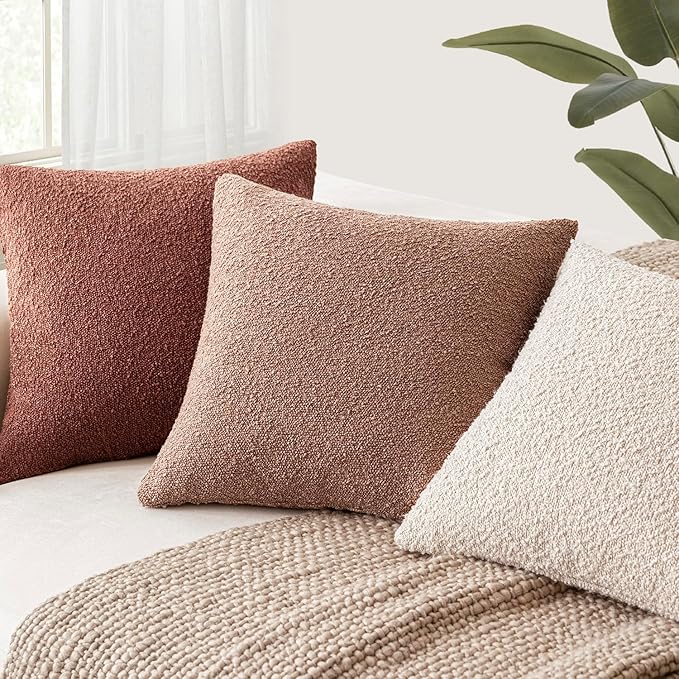 Foindtower Decorative Textured Boucle Throw Pillow Covers Accent Solid Pillow Cases Neutral Soft Cozy Couch Cushion Case for Chair Sofa Bedroom Living Room Home Decor 22x22 Inch,1PC,Orange Rust Red