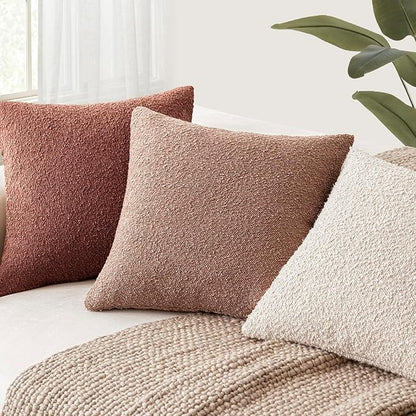 Foindtower Decorative Textured Boucle Throw Pillow Covers Accent Solid Pillow Cases Neutral Soft Cozy Couch Cushion Case for Chair Sofa Bedroom Living Room Home Decor 24x24 Inch,1PC,Orange Rust Red