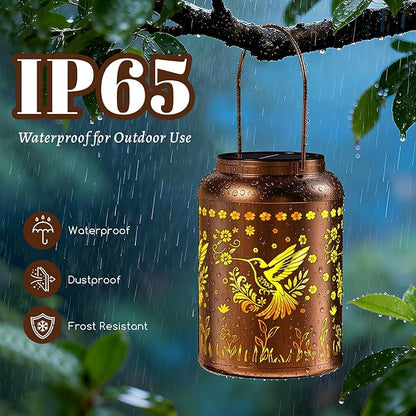 Solar Lanterns Outdoor Waterproof, Garden Decor Gifts for Women Mom Grandma, Outdoor Hanging Lantern Solar Lights, Metal Decorative Light for Yard, Patio, Backyard, Porch, 2 Packs