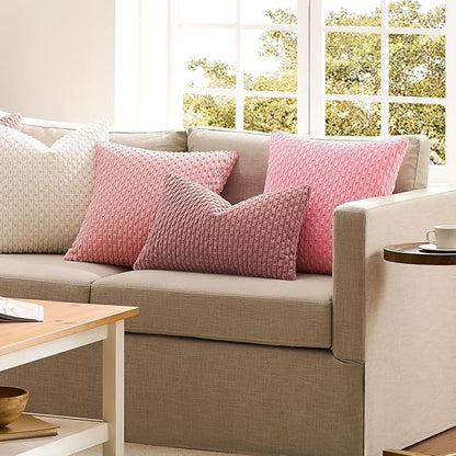 Kevin Textile 14x36 Inch Long Lumbar 1 Pack Boho Decorative Throw Pillow Cover Soft Striped Corduroy Rectangle Cushion Case Farmhouse Accent for Living Room Couch Sofa Bed, Pink