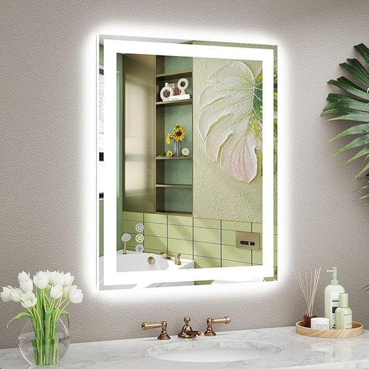 24"x 30" LED Mirror for Bathroom, Front and Backlit Controlled Separately LED Vanity Mirror with Lights, Lighted Mirrors for Bathroom Wall, Tempered Glass, Stepless Dimmable, Anti Fog, Memory(ETL)