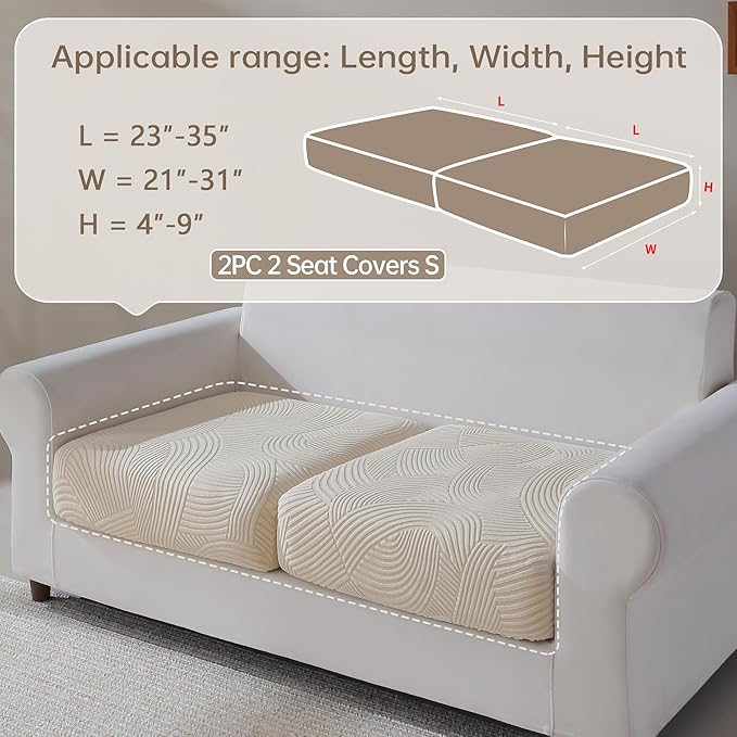 Couch Cushion Covers for Sectional and L Shaped Sofa, Stretch Soft Sofa Covers Washable Wear Resistant Slipcovers Furniture Protector Pet-Friendly (2 Seaters Covers, Ivory)