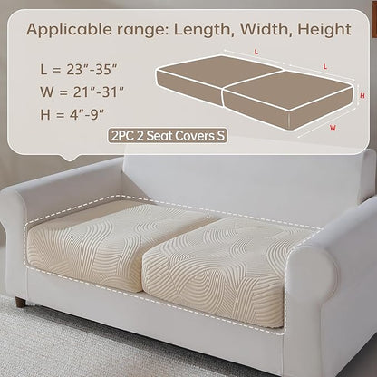 Couch Cushion Covers for Sectional and L Shaped Sofa, Stretch Soft Sofa Covers Washable Wear Resistant Slipcovers Furniture Protector Pet-Friendly (2 Seaters Covers, Ivory)