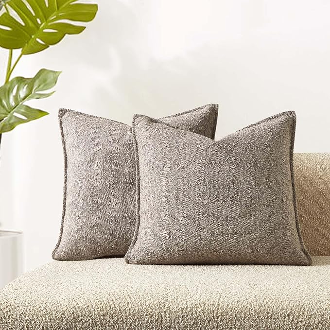 JUSPURBET Throw Pillow Covers 20x20 Set of 2 Decorative Pillow Covers for Couch Sofa Bed Cozy Boucle Textured Cushion Covers Cases with Invisible Zipper for Living Room Home Decor,Gray