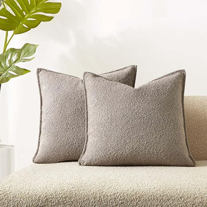 JUSPURBET Throw Pillow Covers 16x16 Set of 2 Decorative Pillow Covers for Couch Sofa Bed Cozy Boucle Textured Cushion Covers Cases with Invisible Zipper for Living Room Home Decor,Gray