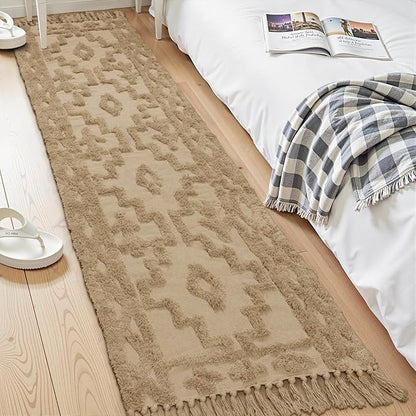 Uphome Boho Runners for Hallways 2.6' x 8', Washable Farmhouse Entryway Runner Rug, Cotton Tufted Bedroom Runner Rugs, Bohemian Tribal Aesthetic Rug for Kitchen Doorway Bathroom Living Room, Khaki