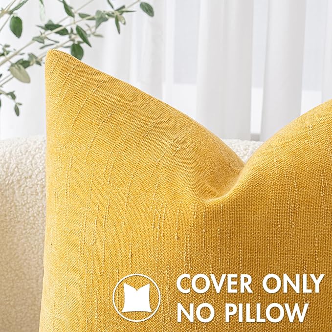 MIULEE Pack of 2 Decorative Throw Pillow Covers Soft Chenille Throw Pillows Solid Textured Cushion Covers for Spring Couch Sofa Bedroom Living Room 20x20 Inch, Mustard Yellow