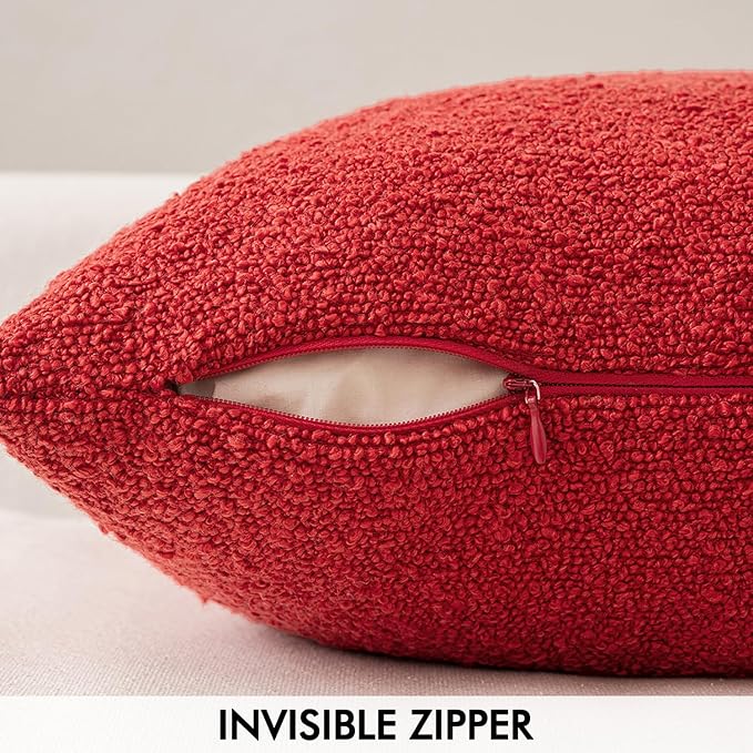 MIULEE 12x20 Inch Christmas Decorative Lumbar Throw Pillows for Bed Set of 2 Textured Boucle Neutral Winter Throw Pillow Covers Red Accent Solid Pillowcases Sofa Livingroom Home Decor