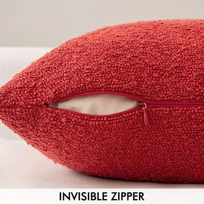 MIULEE 12x20 Inch Christmas Decorative Lumbar Throw Pillows for Bed Set of 2 Textured Boucle Neutral Winter Throw Pillow Covers Red Accent Solid Pillowcases Sofa Livingroom Home Decor