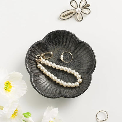 Ring Holder Dish, Key Bowl, Ceramic Jewelry Tray, Trinket Dish, Decorative Plate for Friend Sister Mother Daughter (black)