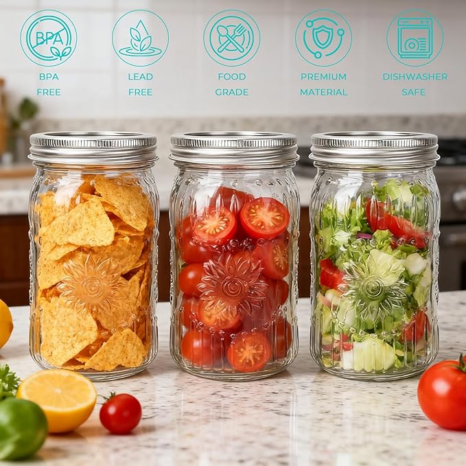 CycleMore 9 Pack 32oz Large Mason Jars with Metal Lids & Bands, Wide Mouth Canning Jars, 1 Quart Jars for Crafts & Homemade Gifts