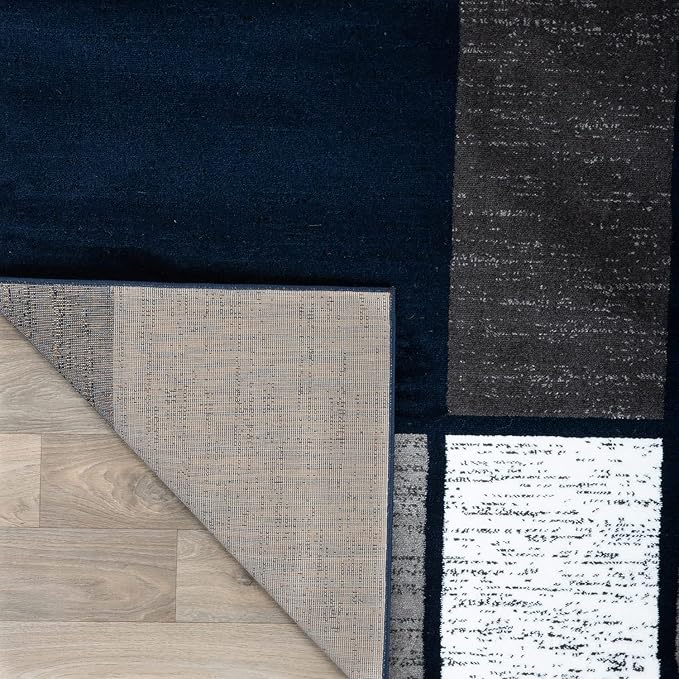 Rugshop Modern Geometric Boxes Navy Area Rug, Non-Shedding Carpet for Living Room, Bedroom, or Family Room, 7'10" x 10'2"