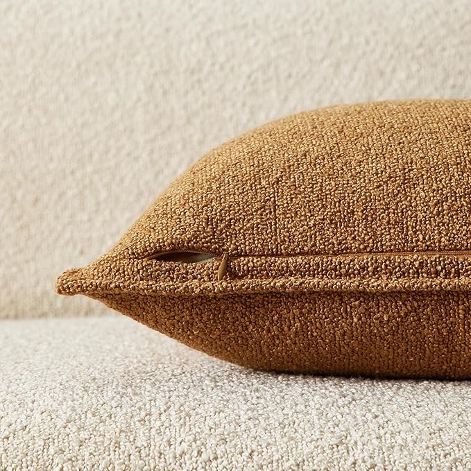 JUSPURBET Throw Pillow Covers Set of 2 Decorative Pillow Covers for Couch Sofa Bed Cozy Boucle Textured Cushion Covers Cases with Invisible Zipper for Living Room Home Decor 16x16,Mustard Yellow