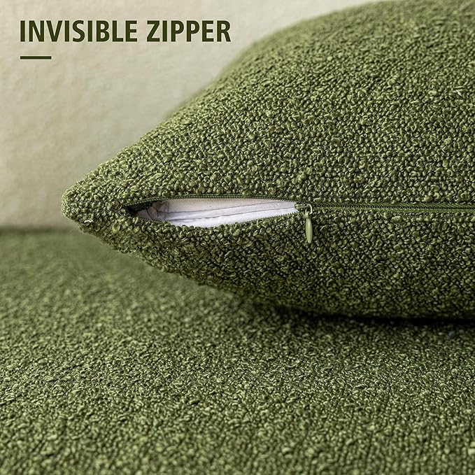 Foindtower Decorative Textured Boucle Throw Pillow Covers Accent Solid Pillow Cases Neutral Soft Cozy Couch Cushion Case for Chair Sofa Bedroom Living Room Home Decor 24 x 24 Inch,Green