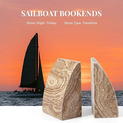 Koville Travertine Bookends for Shelves, Large Stone Bookends for Heavy Books, Non-Slip Heavy Duty Book Stopper for CD/Movies, Aesthetic Decorative Book Ends for Bookshelf Table Home Decor(Brown)