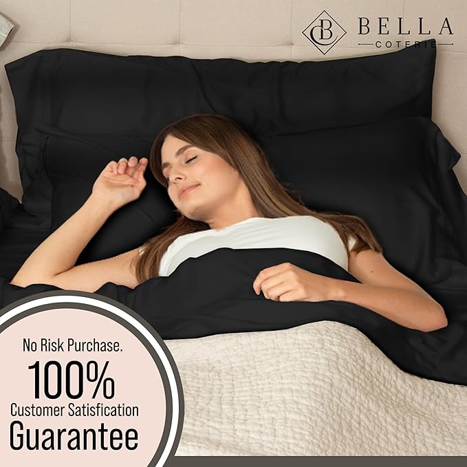 Bella Coterie 6 Piece Luxury Bamboo Viscose California King Size Sheet Set | 100% Organically Grown | Cooling for Hot Sleepers | 18" Deep Pocket | Soft & Hypoallergenic | 4 Pillowcases [Black]
