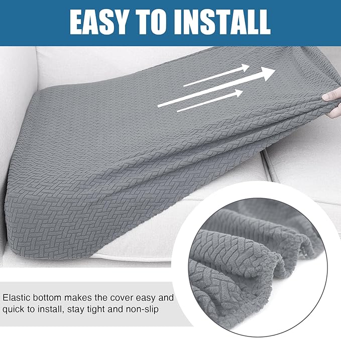 Smiry Waterproof Couch Cushion Covers, Stretch Jacquard Thick Sofa Cushion Covers, Washable Seat Slipcover Elastic Furniture Protector for Pets, Kid (Medium, Light Grey)