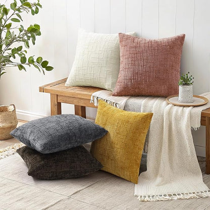 decorUhome Spring Pink Chenille Throw Pillow Covers 12x20 Set of 2 Textured Slubby Couch Pillow Covers Farmhouse Accent Modern Neutral Decorative Pillow Cases for Bed Sofa Living Room