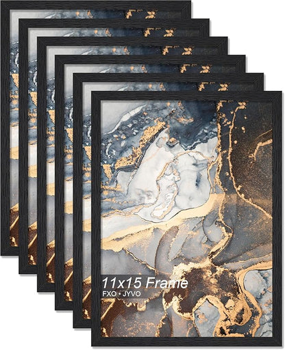 Engineered Wood 11x15 Picture Frame Set of 6, Black Frame for 11 x 15 Inch Picture Poster Photo, Light Weight 11 by 15 Frame with Wood-grain for Wall - 6 Pack/Black/11 x15