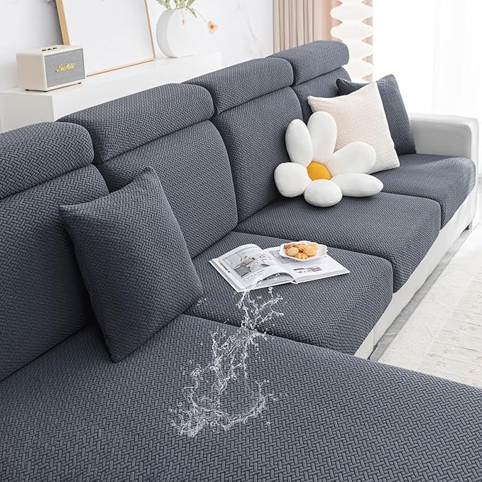 Smiry Waterproof Couch Cushion Covers, Stretch Jacquard Thick Sofa Cushion Covers, Washable Seat Slipcover Elastic Furniture Protector for Pets, Kid (Medium, Grey)