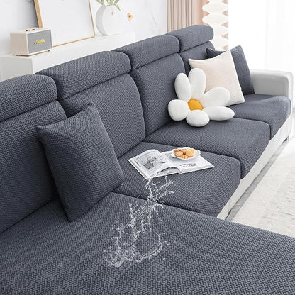Smiry Waterproof Couch Cushion Covers, Stretch Jacquard Thick Sofa Cushion Covers, Washable Seat Cover Slipcover Elastic Furniture Protector for Pets, Kid (2PC, Grey)