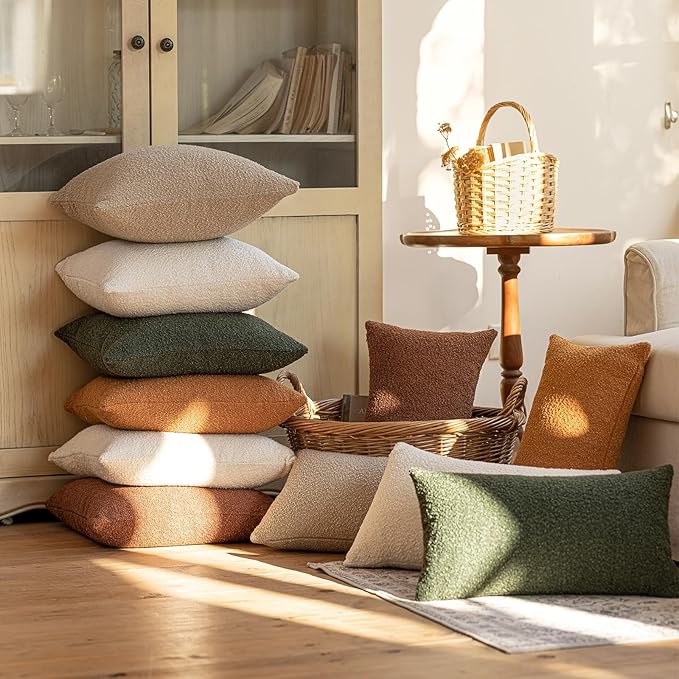 GEEORY Decorative Throw Pillow Covers 18x18 Inch Pack of 2,Textured Boucle Neutral Cushion Cases for Bed Couch Sofa, Accent Modern Farmhouse & Minimalist Home Decor (Cream) GE02-18
