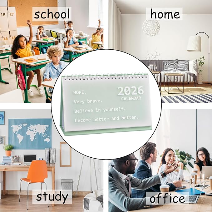 2026 Mini Desk Calendar Monthly Wirebound Calendar 8.3" x 5.2" - Green (Oct. 2025 to Dec. 2026)
