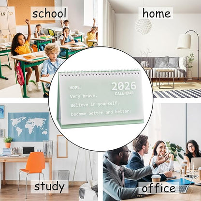 2026 Mini Desk Calendar Monthly Wirebound Calendar 8.3" x 5.2" - Green (Oct. 2025 to Dec. 2026)