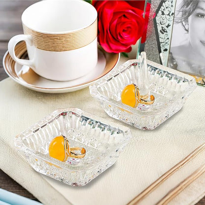Clear Crystal Ring Holder Set of 2 Glass Jewelry Ring Dish Tray Decor for Engagement Wedding Party Gifts
