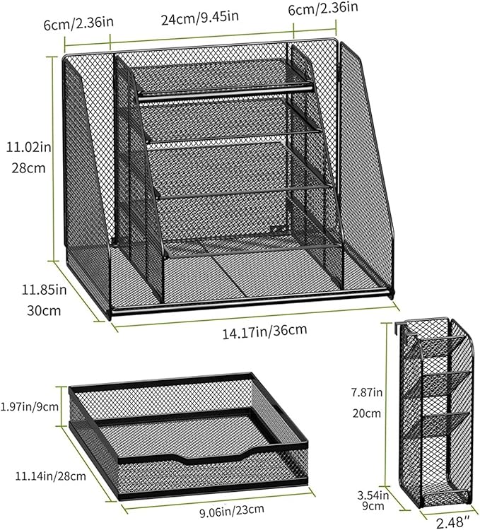 Desk Organizer, 5 Tier File Organizer for Desk with Sliding Drawer and Pen Holder, Mesh Desktop Organization with Magazine Holder for Office Supplies