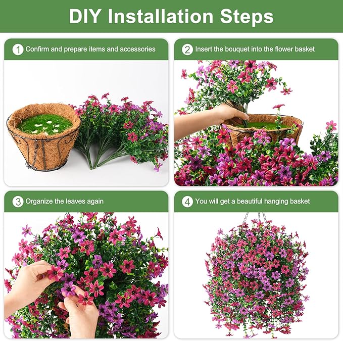 INQCMY Artificial Faux Hanging Flowers Plants Basket for Outdoor Outside Spring Summer Decoration,UV Resistant Fake Silk Daisy in Planter Resistant Look Real for Home Porch Balcony Patio Yard Decor