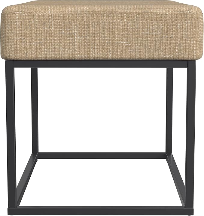 HomePop Theodore Channel Tufted Small Ottoman -Light Tan Textured Solid